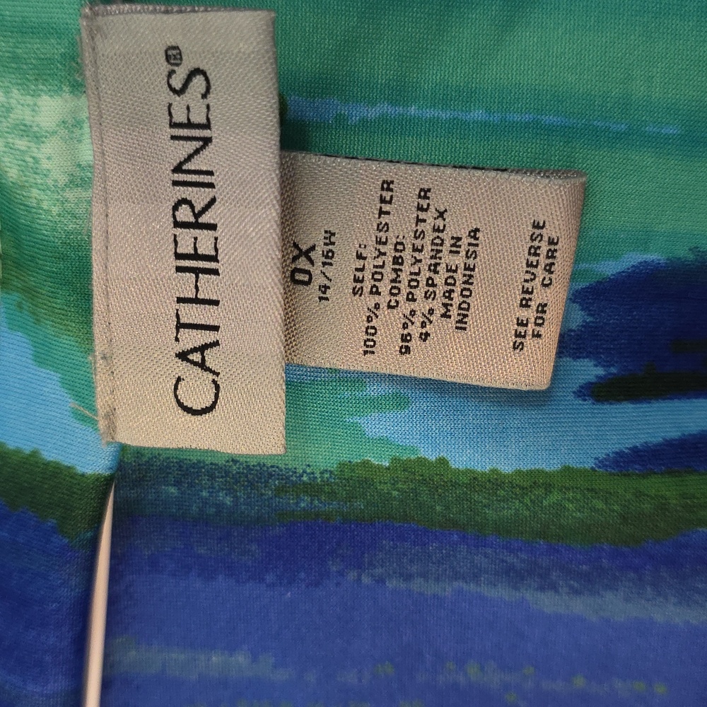 Catherine's Chiffon Flowing Flowing Tank Style Blue Green 0X 14/16W Preloved - Picture 2 of 16